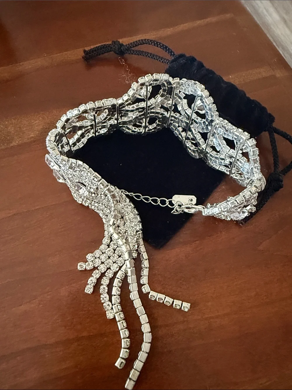 Rhinestone Statement Fringe Bracelet Sparkly Glam Costume Jewelry